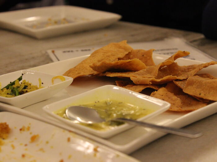 Crisp fafda served with chutney